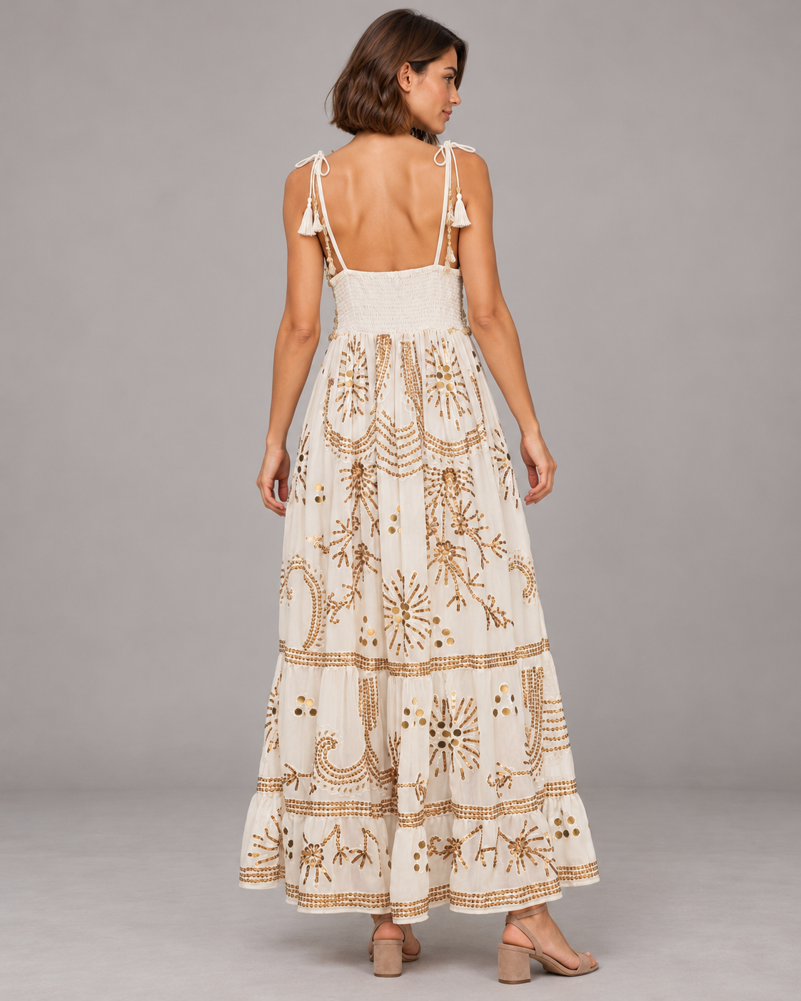 Yara Aqua Strap Dress with Crochet Bodice & Gold Details | ibBan