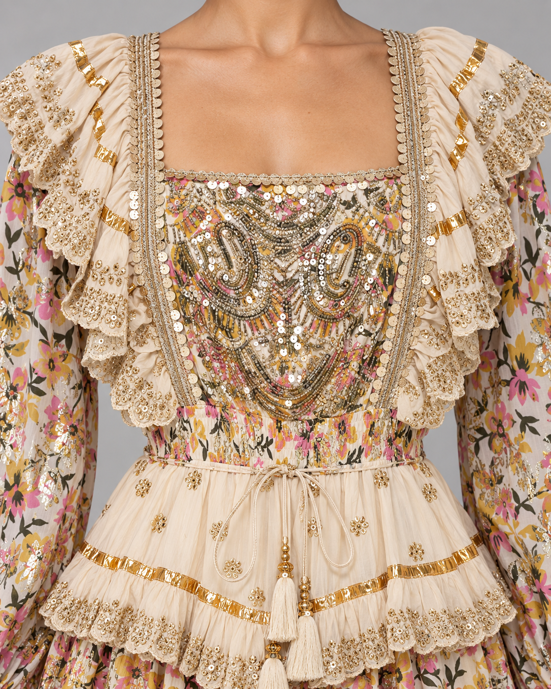 Lurex Long Dress with Metallic Embroidery | ibBan