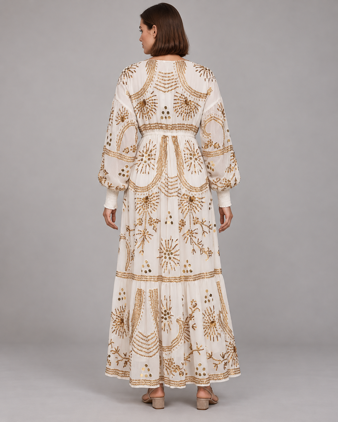 Yara Long Dress in Dusty Rose with Gold Embellishments | ibBan