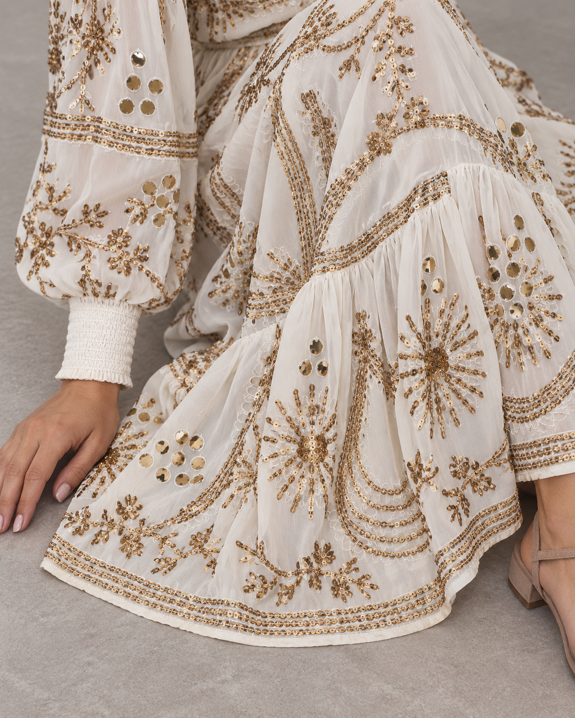 Yara Long Dress in Dusty Rose with Gold Embellishments | ibBan
