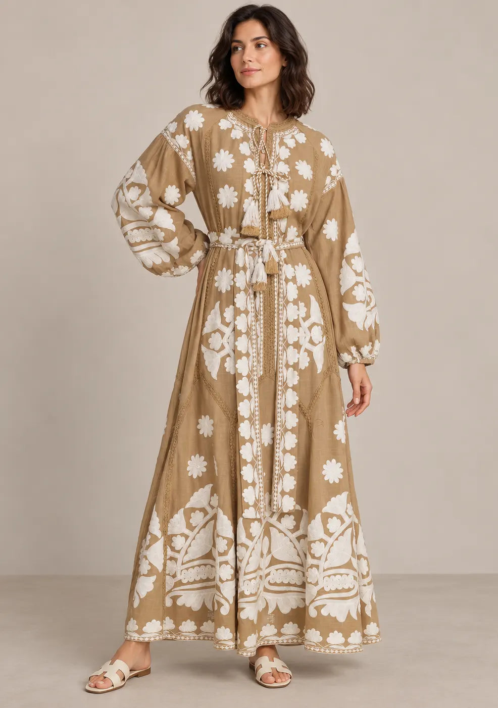 Women’s Cotton Embroidered Floral Long Dress - Ayat