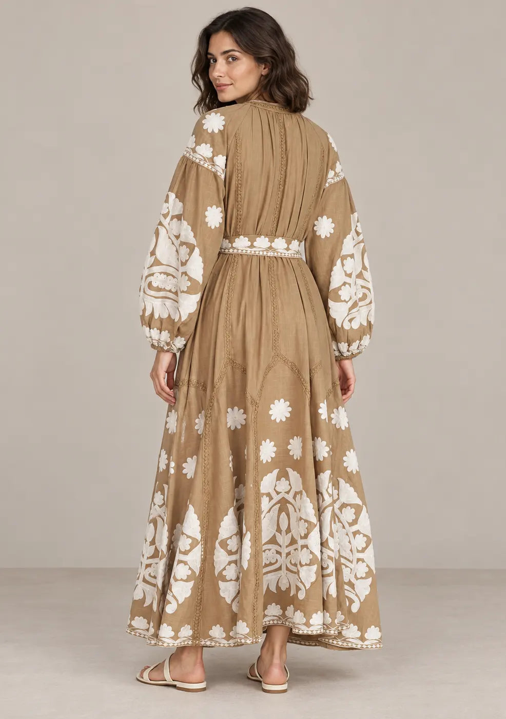 Women’s Cotton Embroidered Floral Long Dress - Ayat