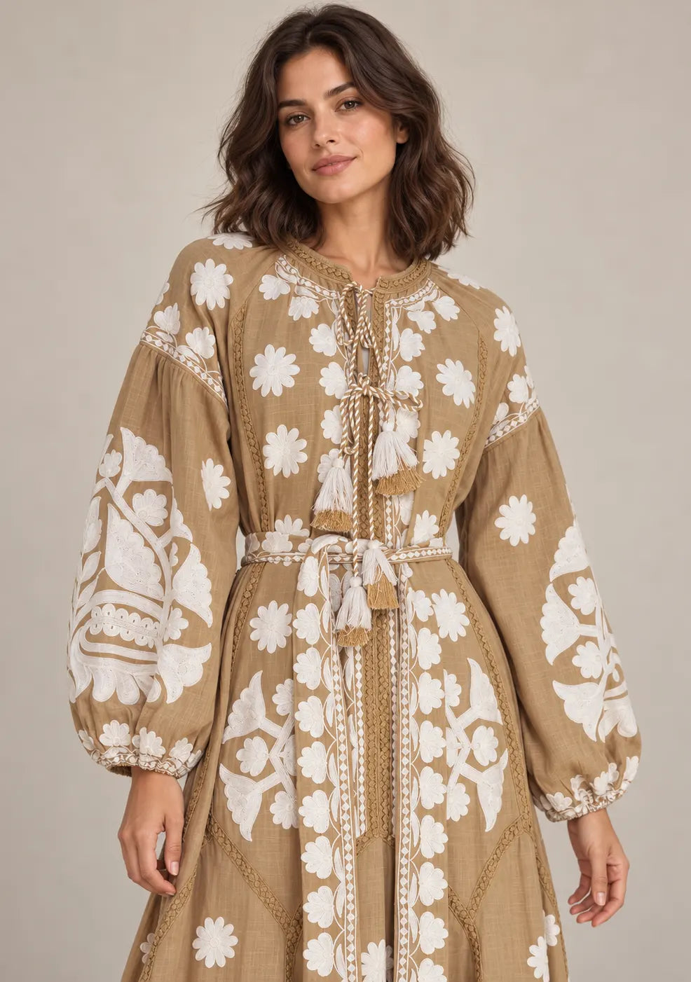 Women’s Cotton Embroidered Floral Long Dress - Ayat