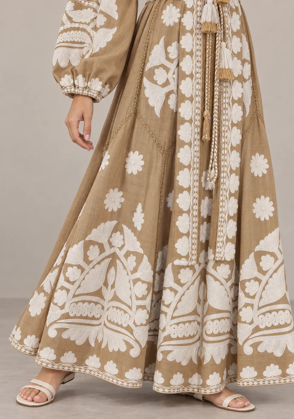 Women’s Cotton Embroidered Floral Long Dress - Ayat
