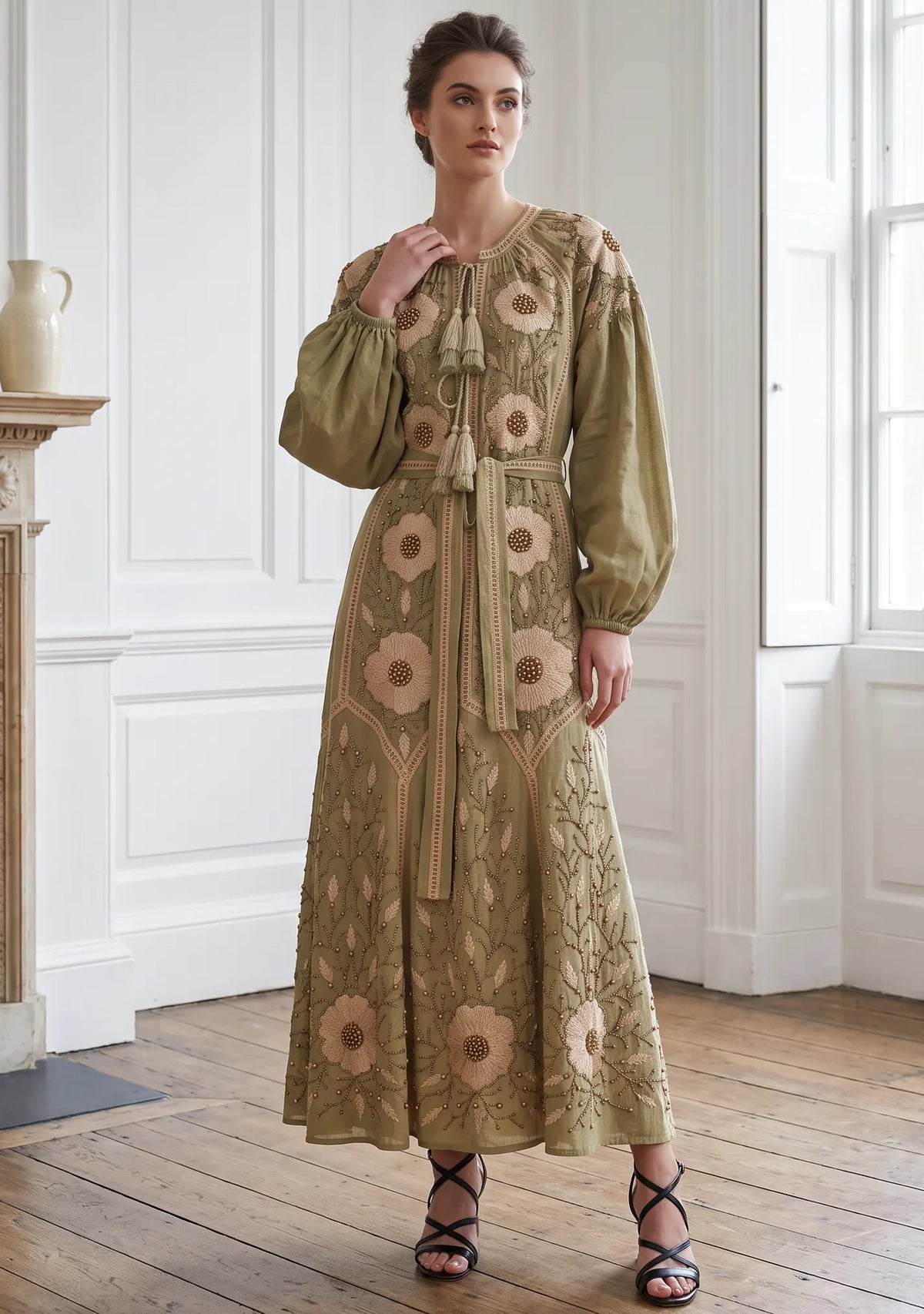Women’s Hand-Embroidered Cotton Long Dress - Johri