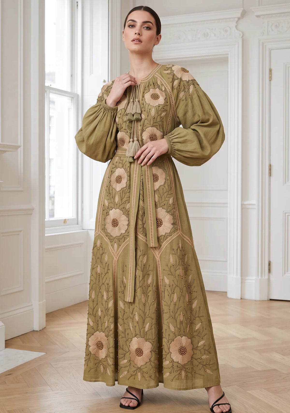 Women’s Hand-Embroidered Cotton Long Dress - Johri