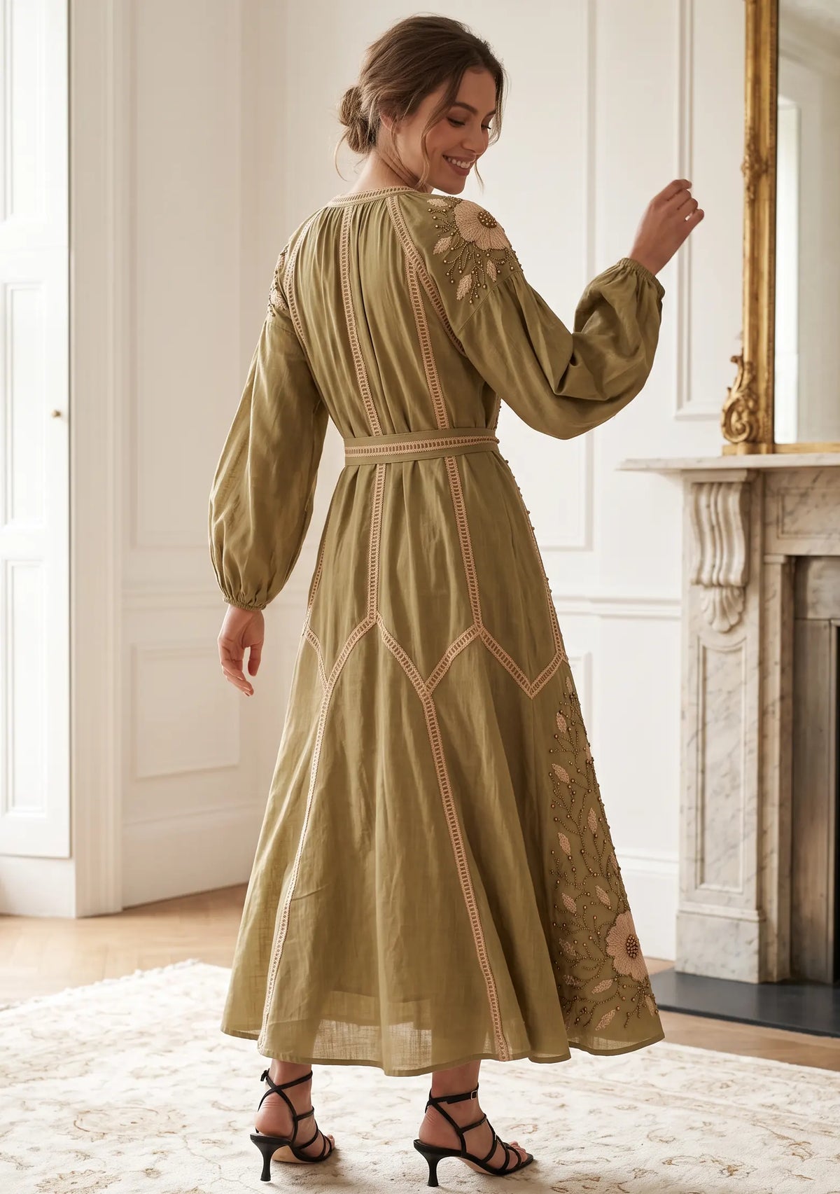 Women’s Hand-Embroidered Cotton Long Dress - Johri