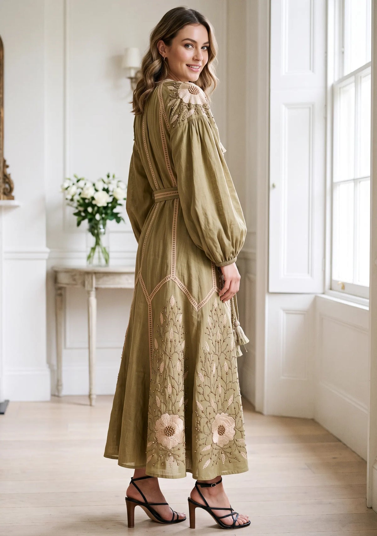 Women’s Hand-Embroidered Cotton Long Dress - Johri