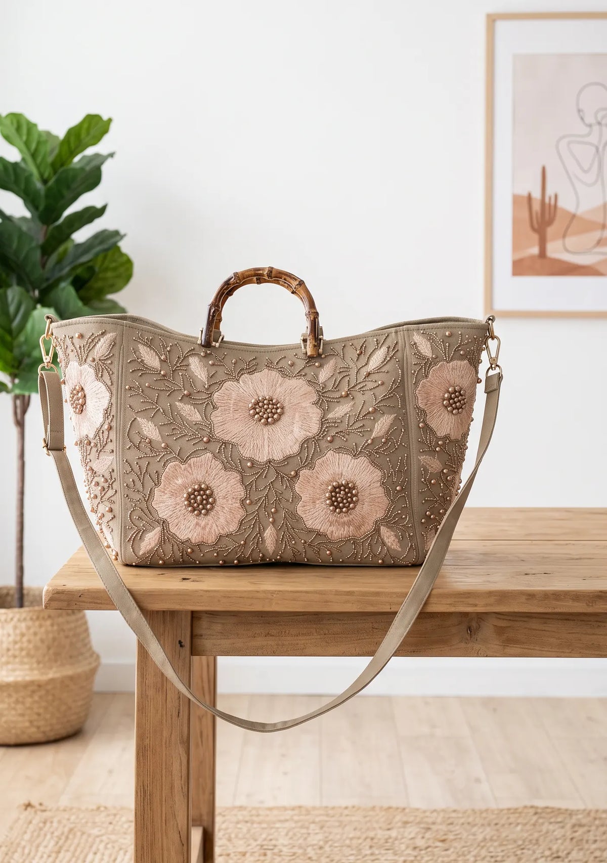 ibBan Hand-Embroidered Canvas Johri Cabas with Beadwork - Johri