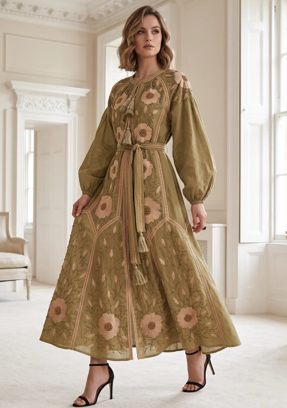 Women’s Hand-Embroidered Cotton Long Dress - Johri