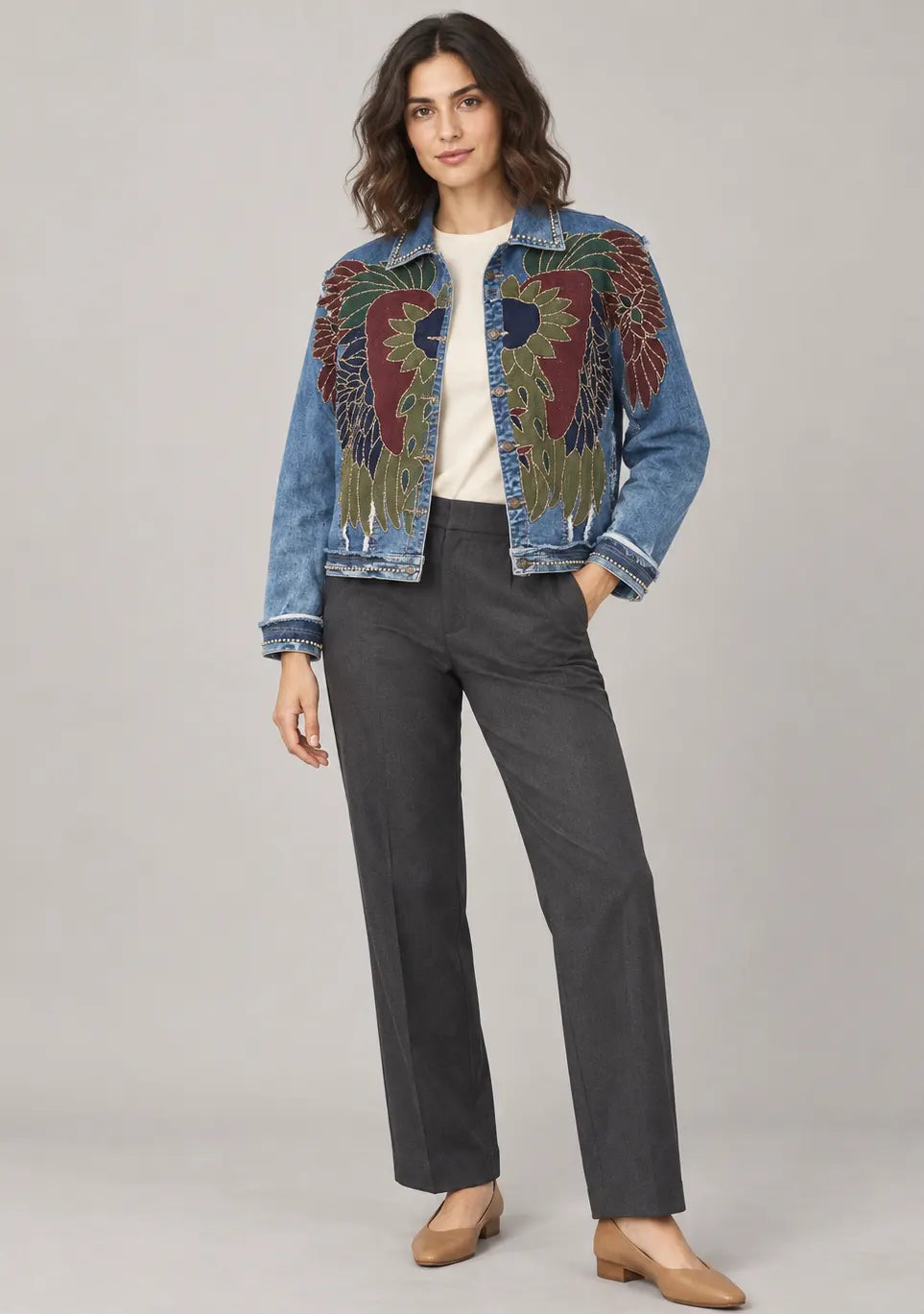 Women’s Cotton Denim Jacket with Hand-Embroidered - Fizro