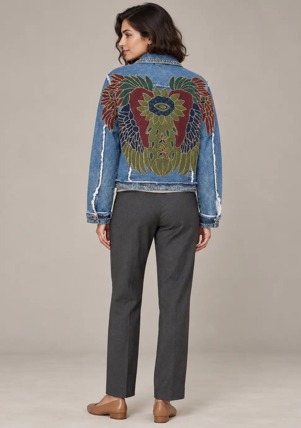 Women’s Cotton Denim Jacket with Hand-Embroidered - Fizro