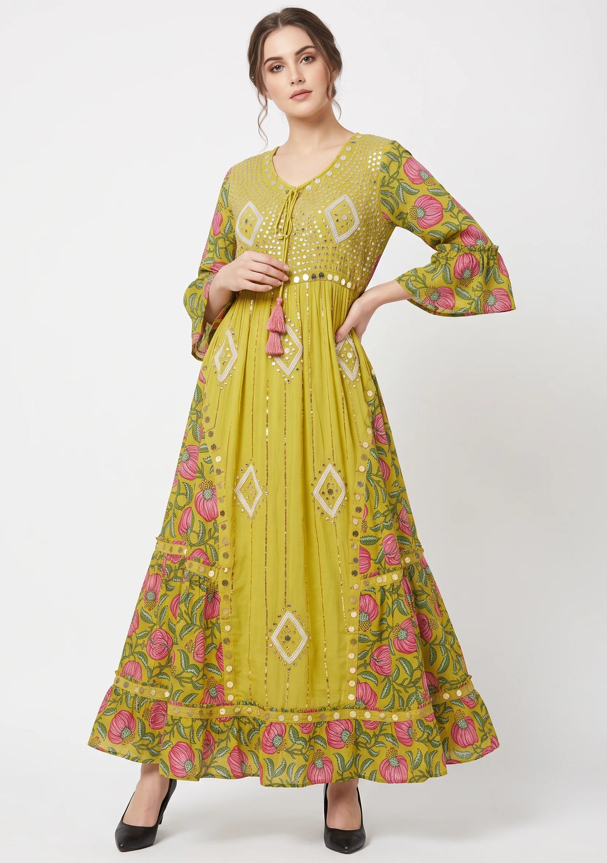 Women’s Cotton Hand-Embroidered Long Dress -Jumani