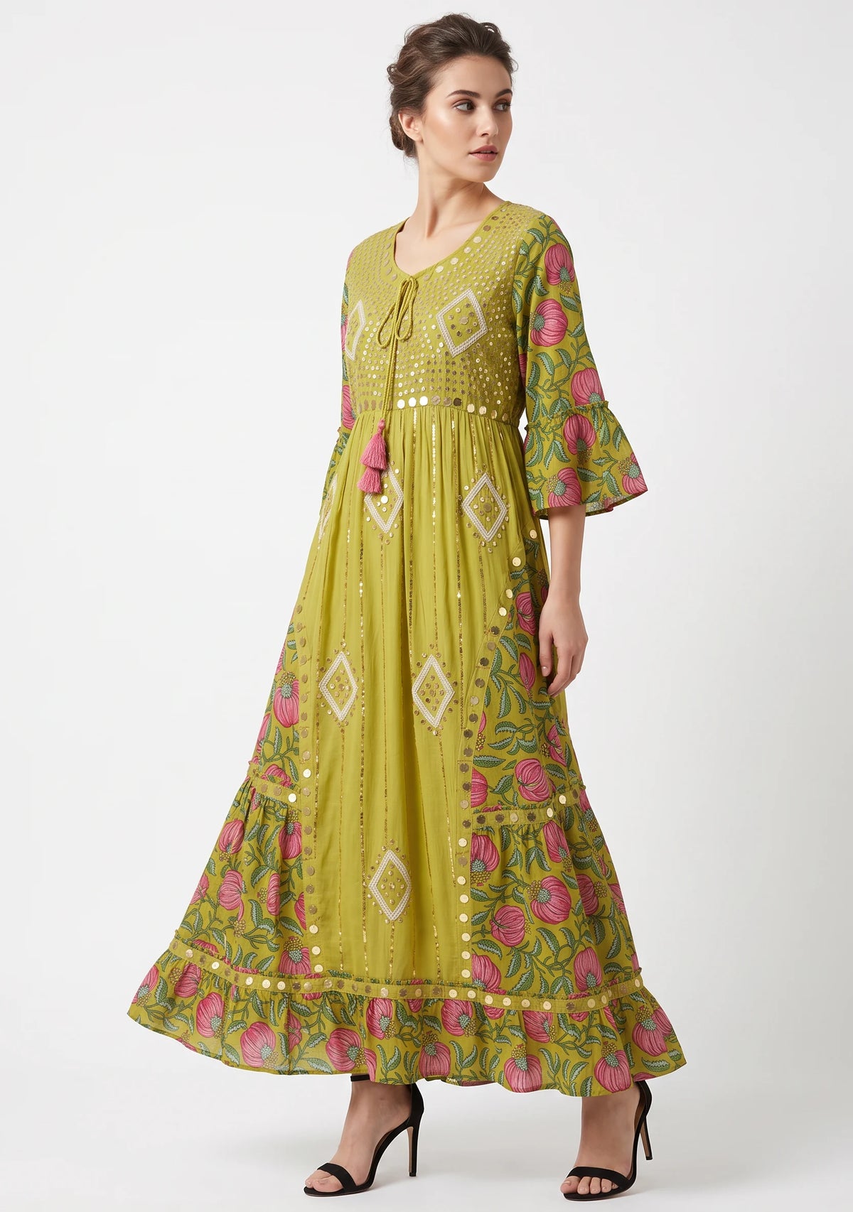 Women’s Cotton Hand-Embroidered Long Dress -Jumani
