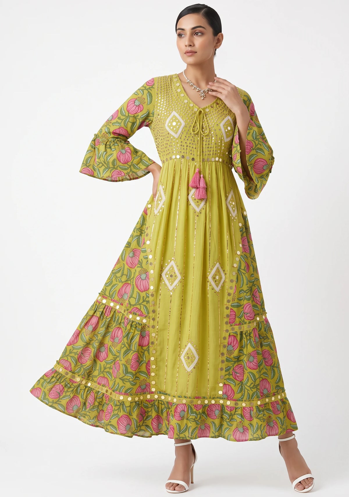 Women’s Cotton Hand-Embroidered Long Dress -Jumani