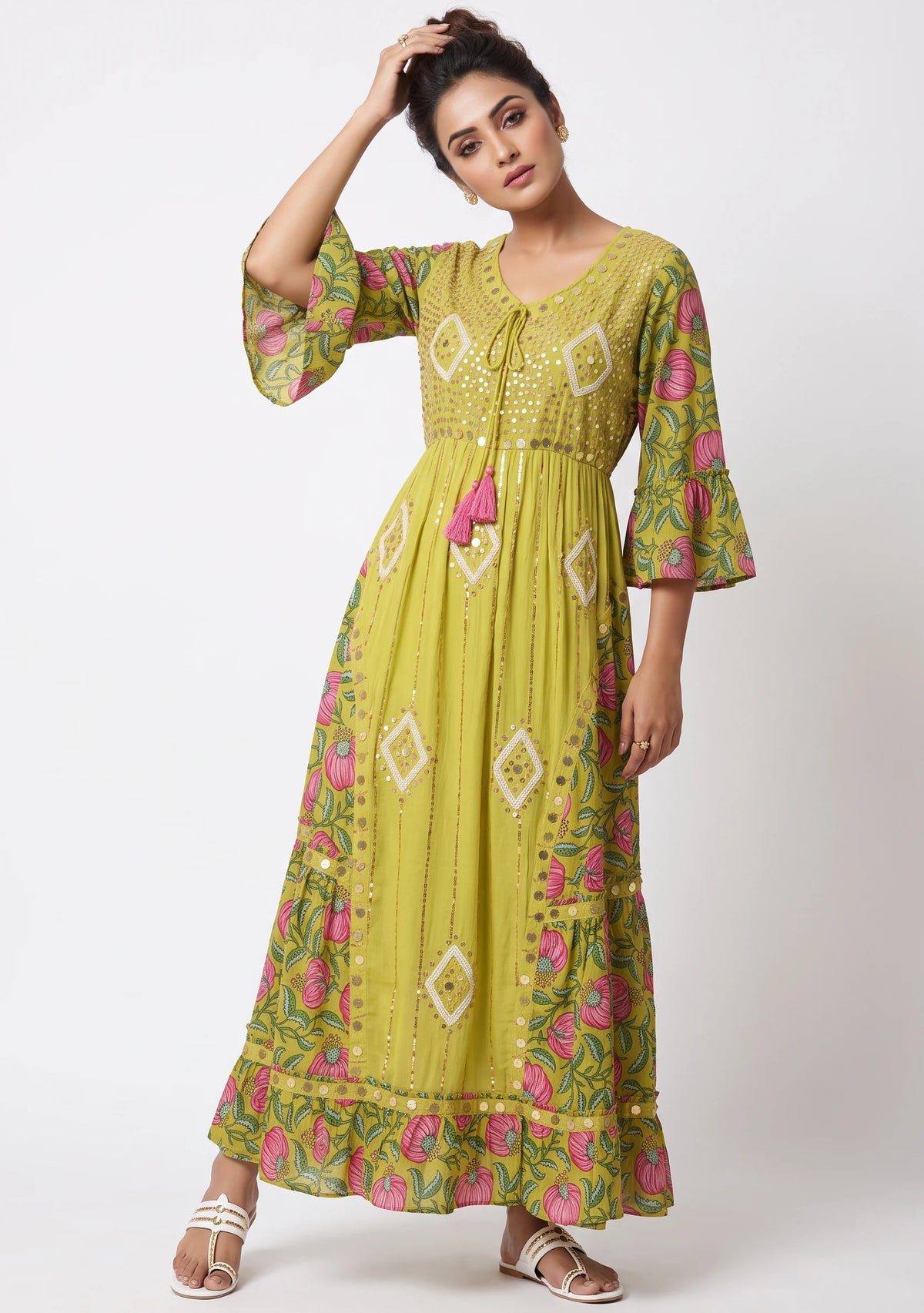 Women’s Cotton Hand-Embroidered Long Dress -Jumani