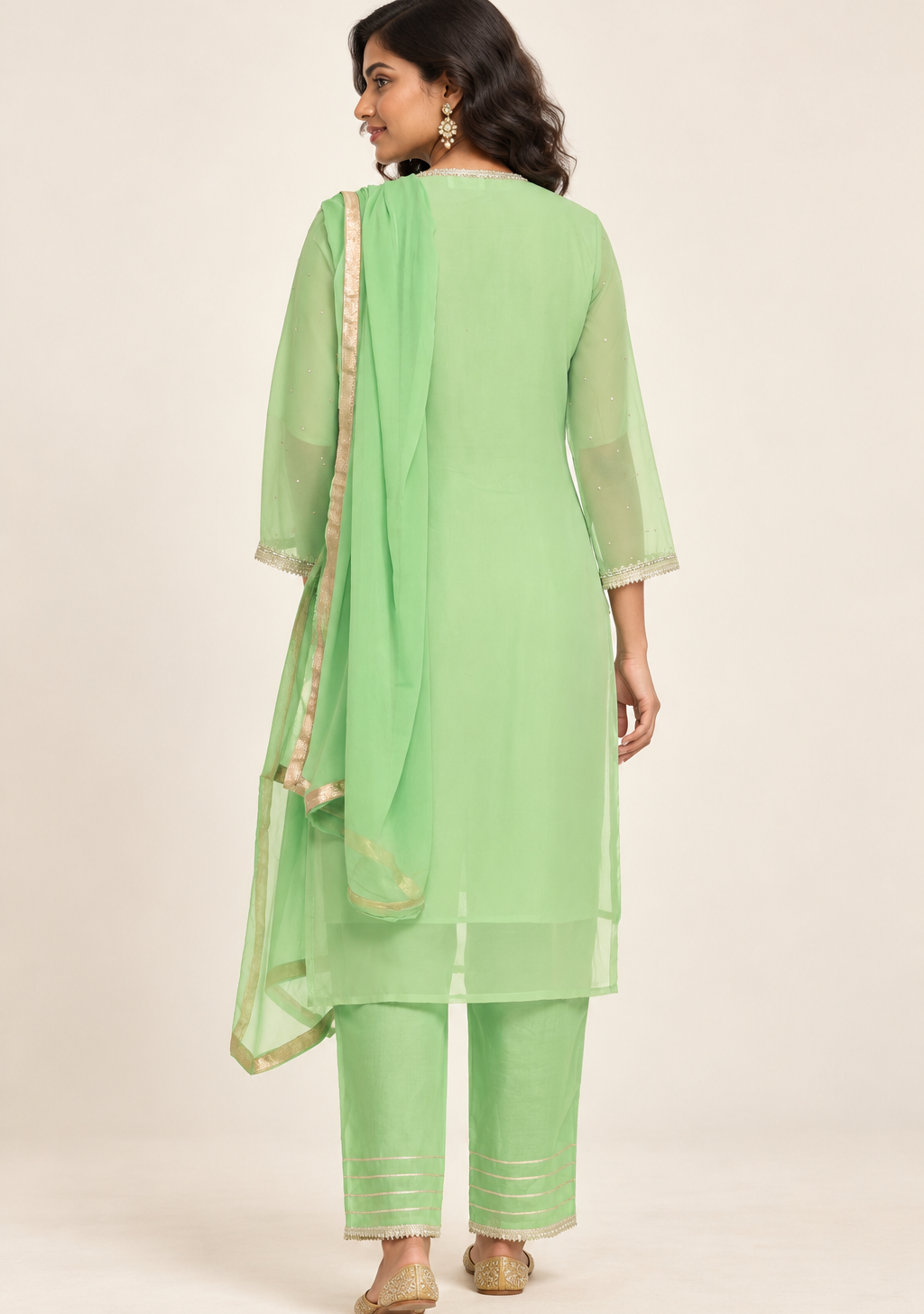 Minsu Mint Green Embroidered Suit with Trousers & Dupatta | ibBan