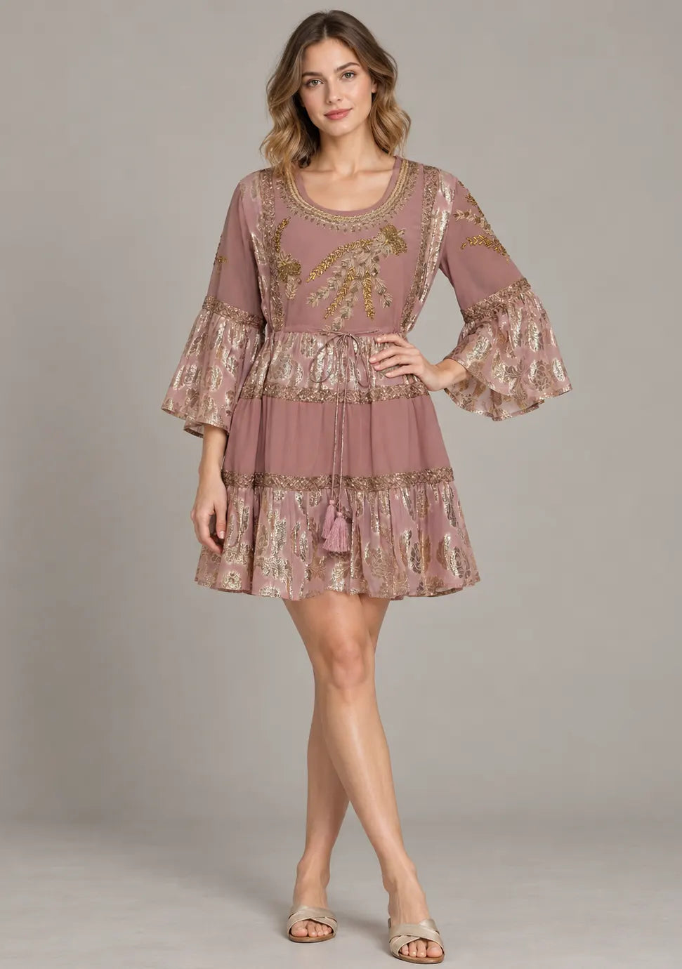 Women’s Cotton Lurex Embroidered Short Tunic Dress - Soha