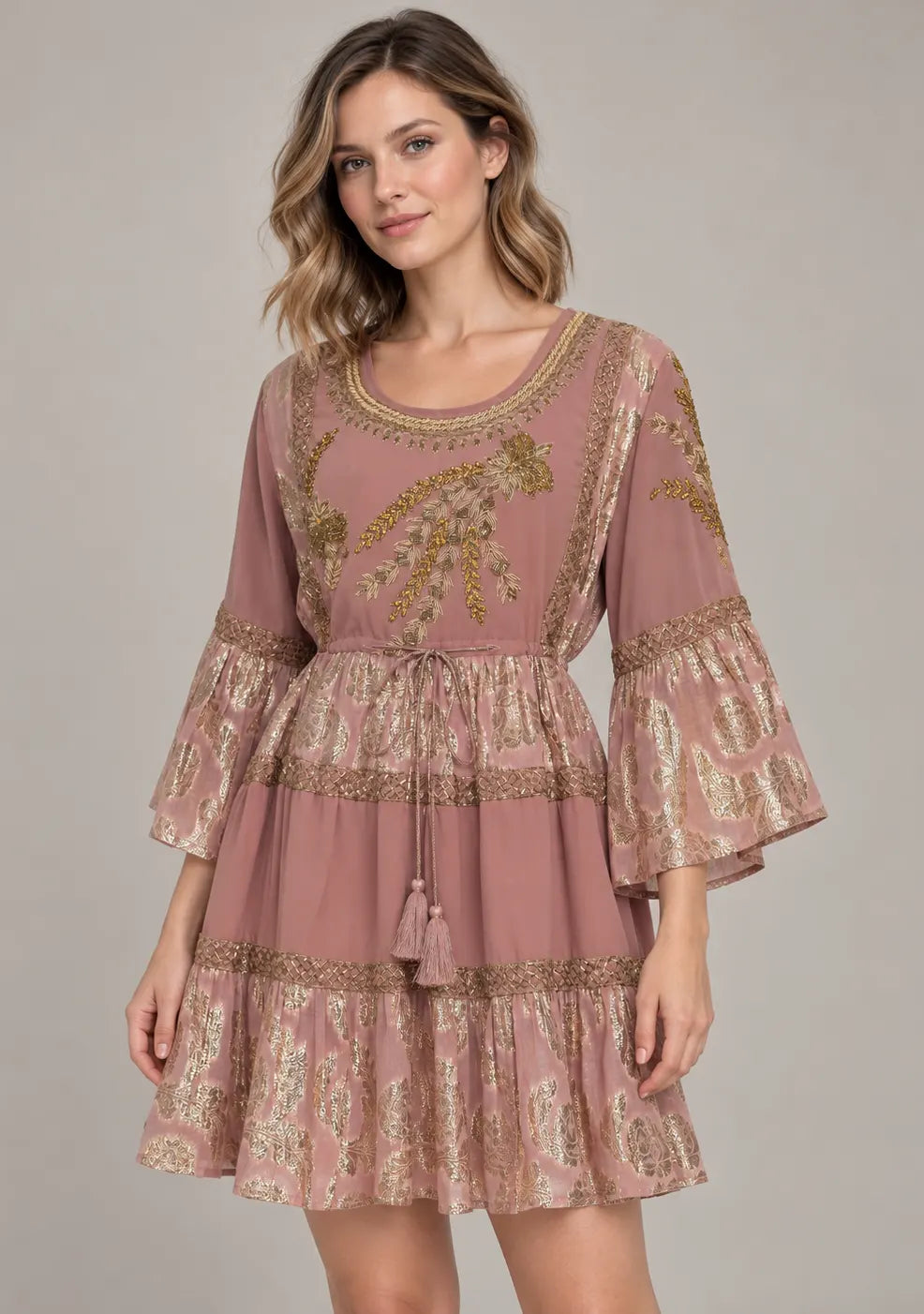 Women’s Cotton Lurex Embroidered Short Tunic Dress - Soha