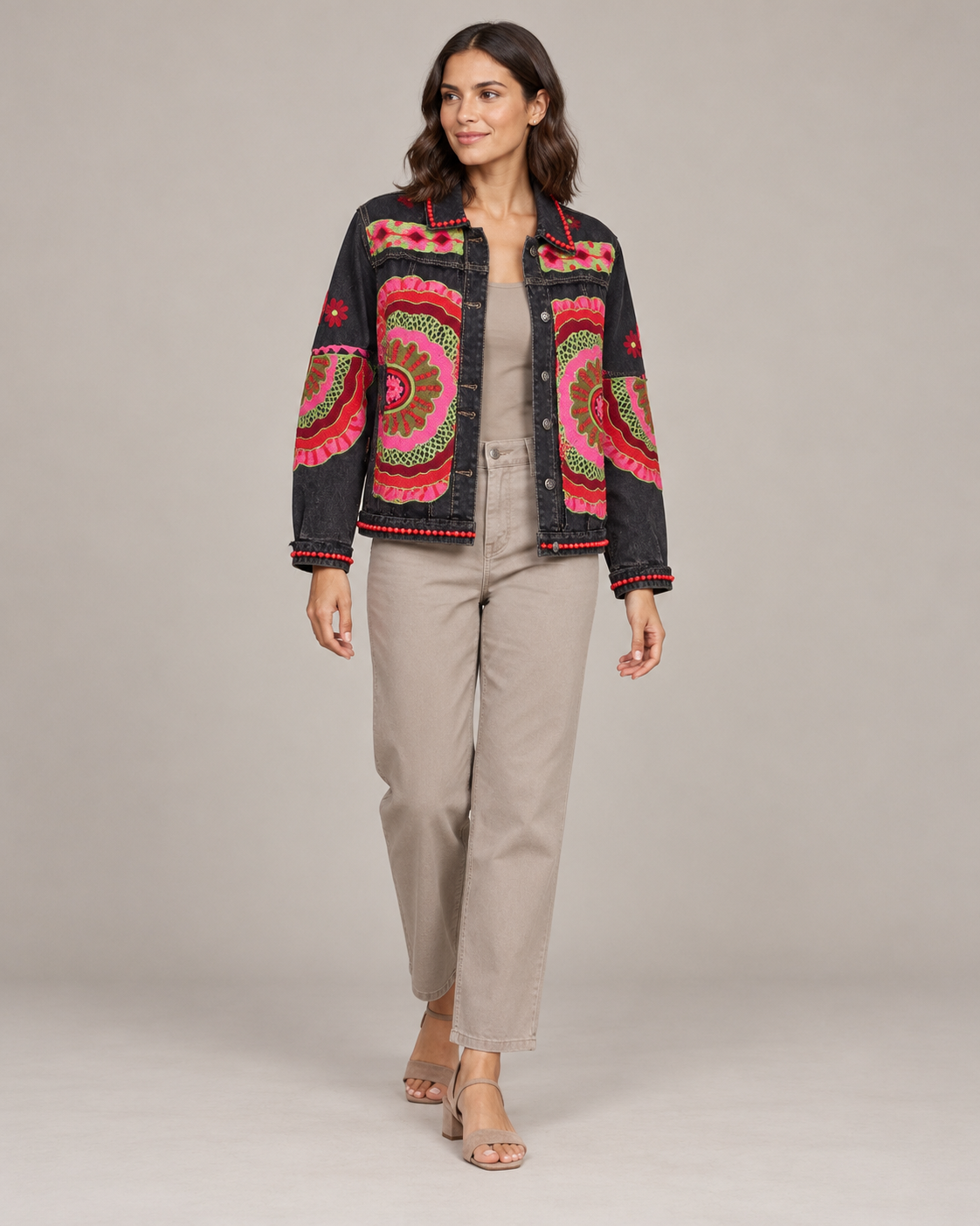 Tarang Black Embroidered Denim Jacket for Women | ibBan