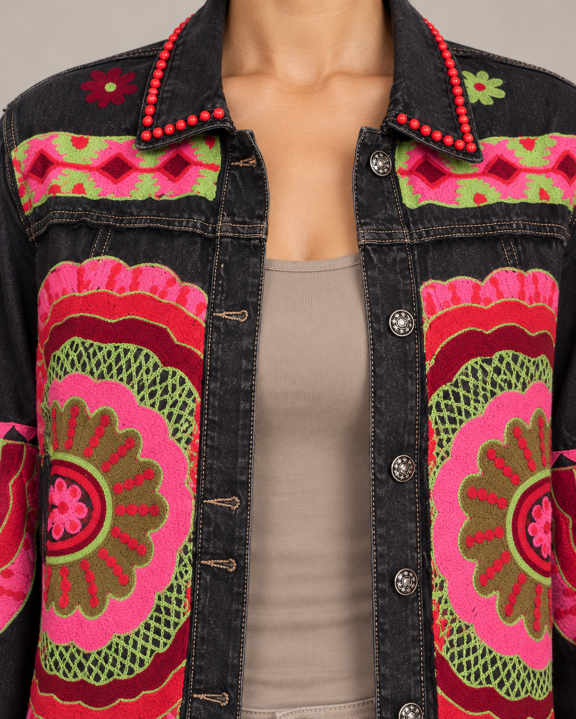 Tarang Black Embroidered Denim Jacket for Women | ibBan