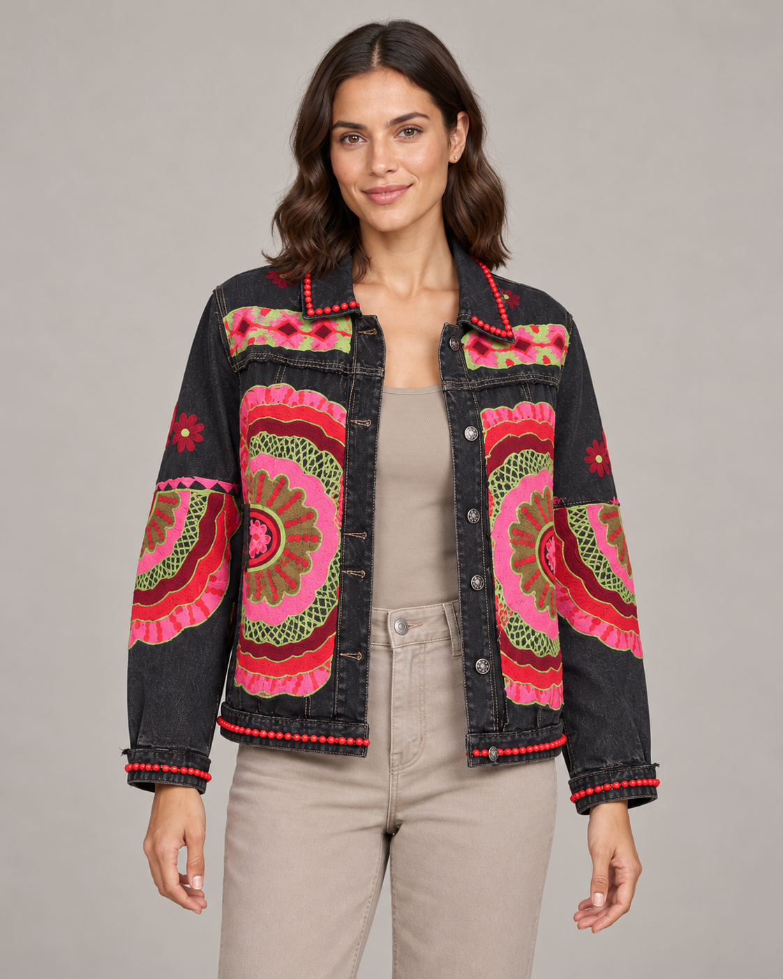 Tarang Black Embroidered Denim Jacket for Women | ibBan