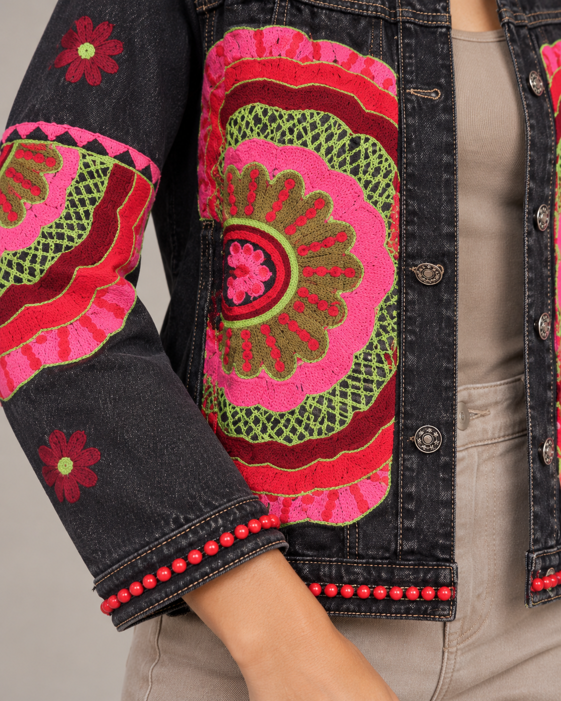 Tarang Black Embroidered Denim Jacket for Women | ibBan