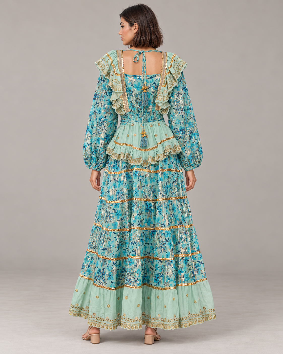 Gulab Long Dress with Square Neck & Floral Embroidery | ibBan