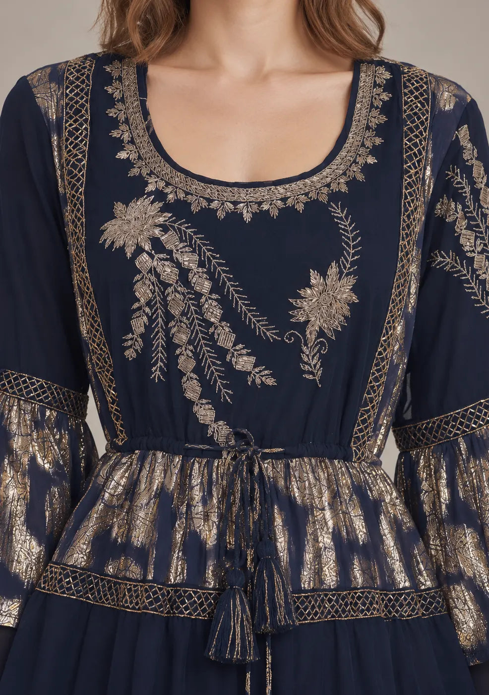 Women’s Cotton Lurex Embroidered Short Tunic Dress - Soha
