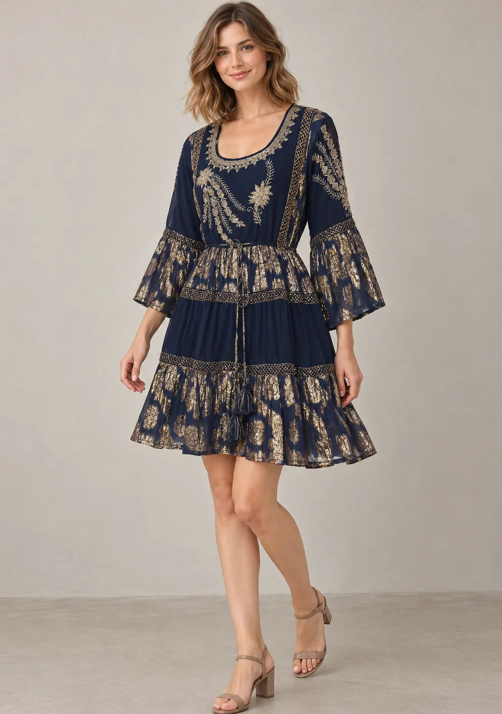 Women’s Cotton Lurex Embroidered Short Tunic Dress - Soha