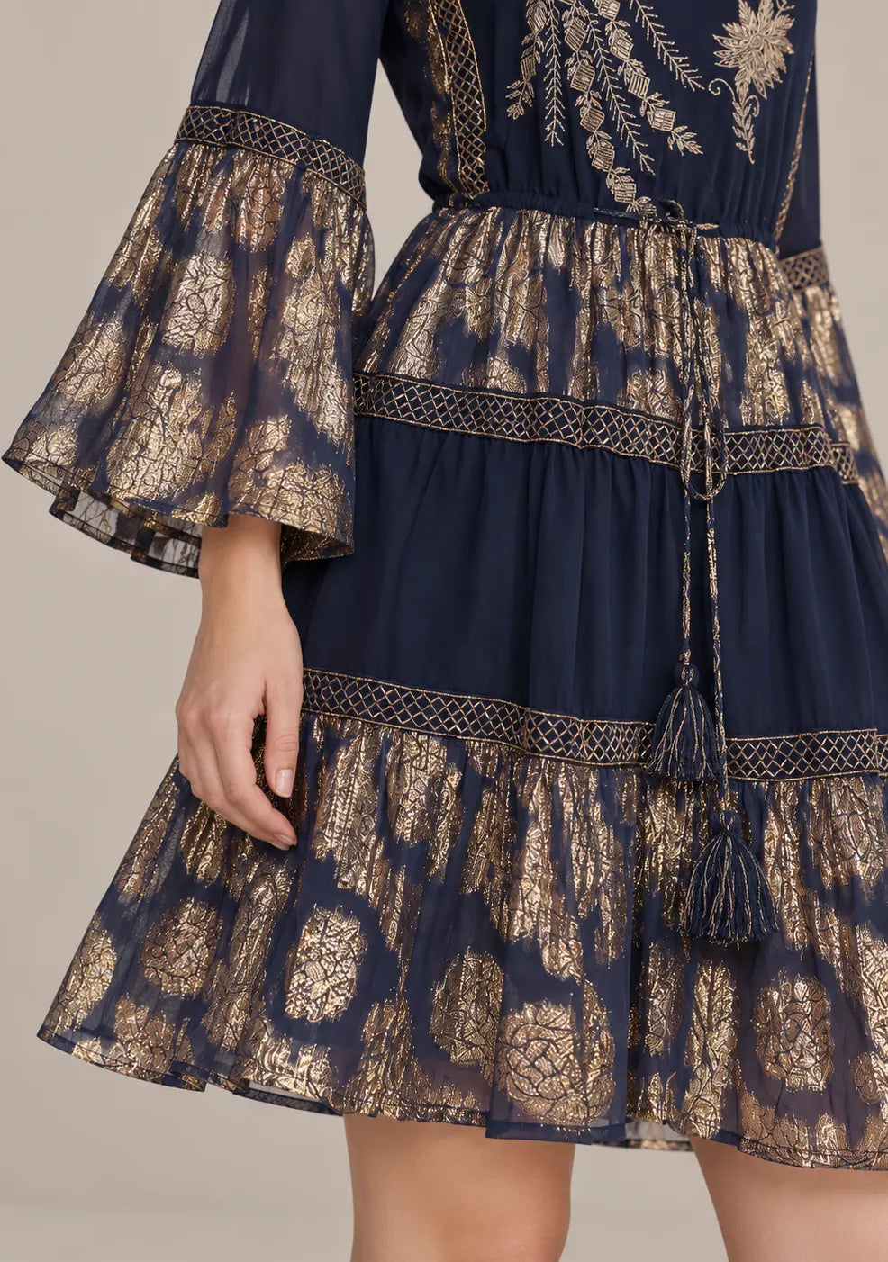 Women’s Cotton Lurex Embroidered Short Tunic Dress - Soha