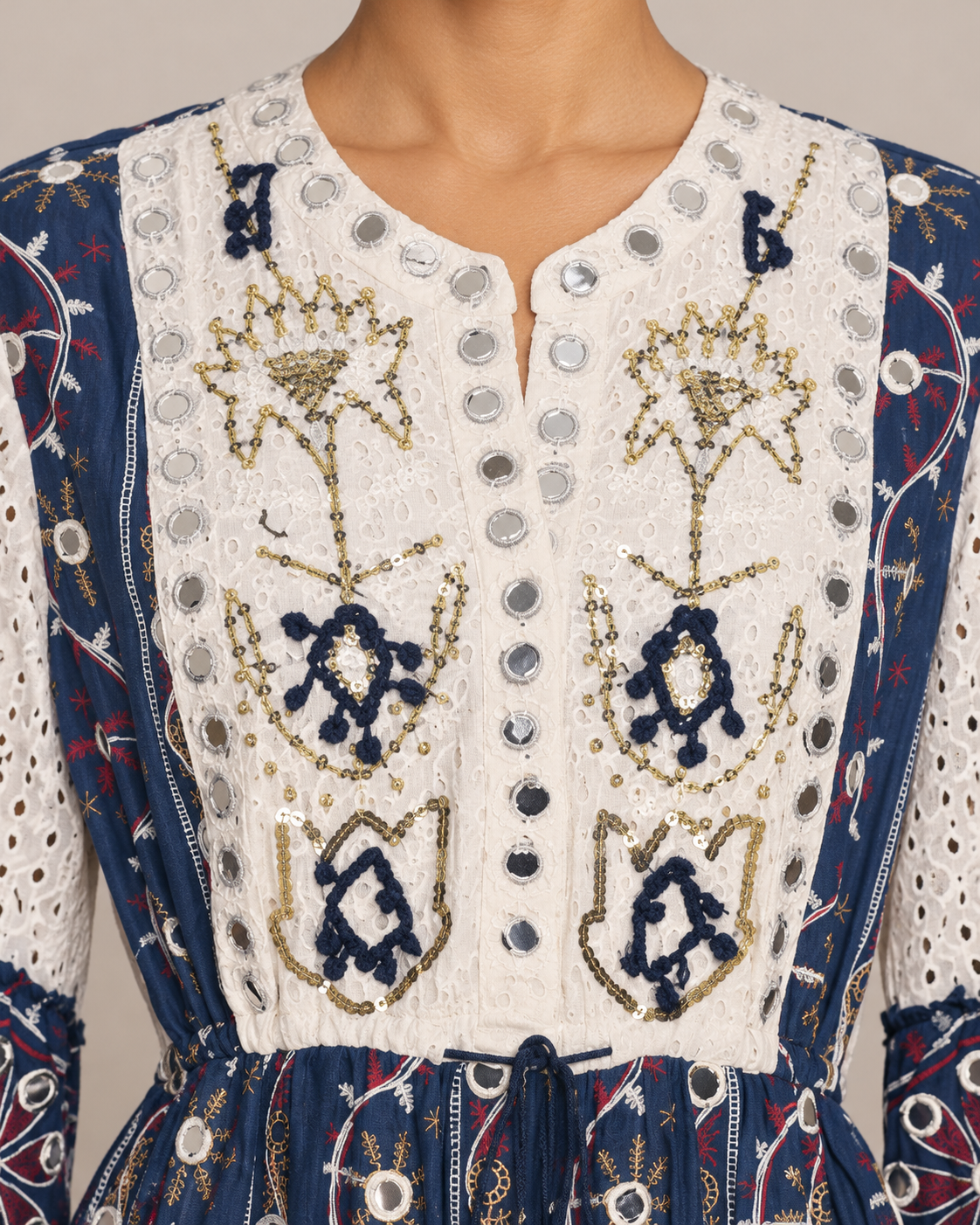 Embroidered Eyelet Mansi Long Tunic with Bell Sleeves | ibBan