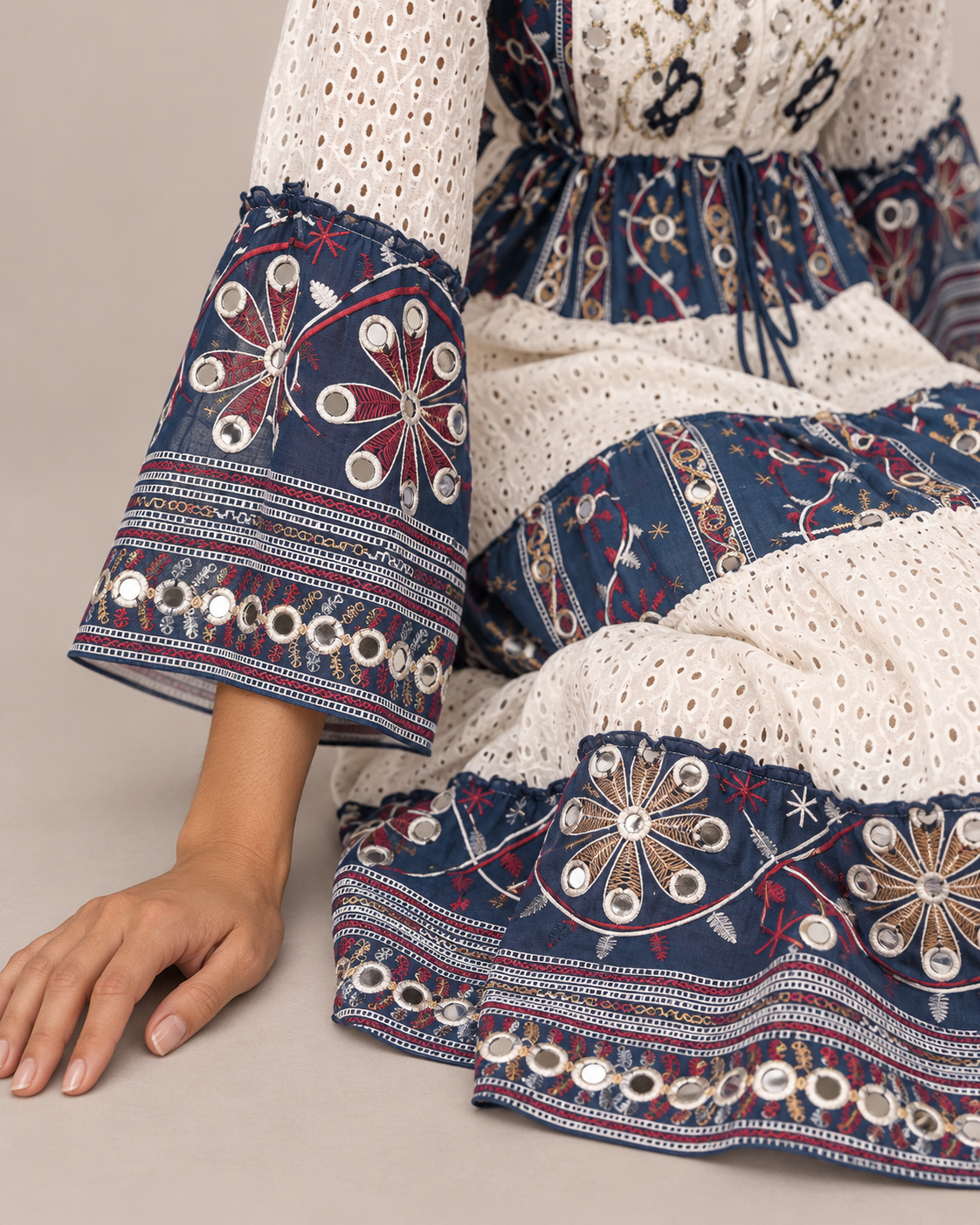 Embroidered Eyelet Mansi Long Tunic with Bell Sleeves | ibBan