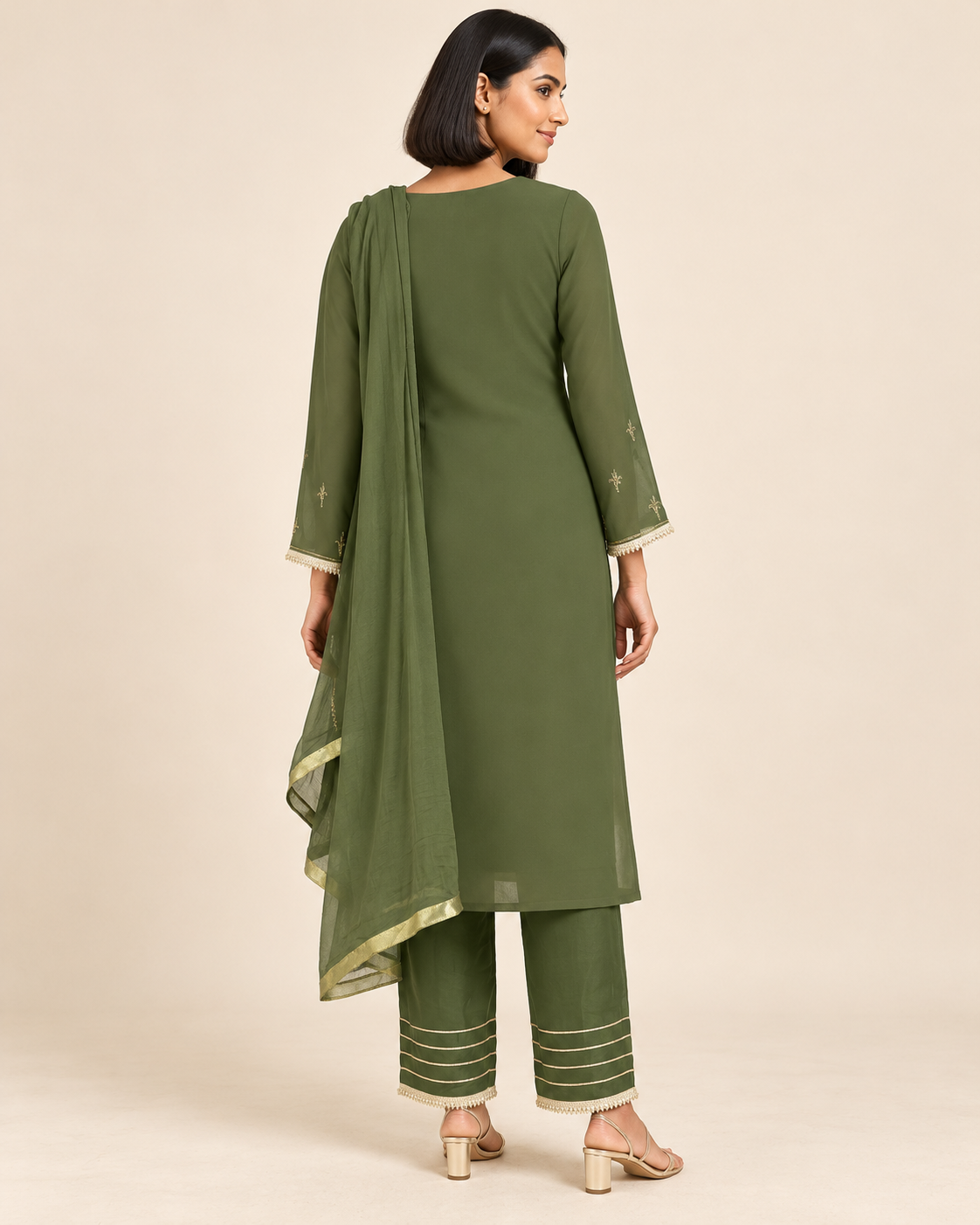 Nirmla Olive Green Embroidered Suit with Dupatta | ibBan