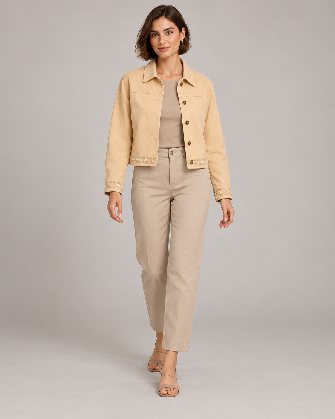 Sahara Sand Cropped Jacket with Camel Embroidery | ibBan