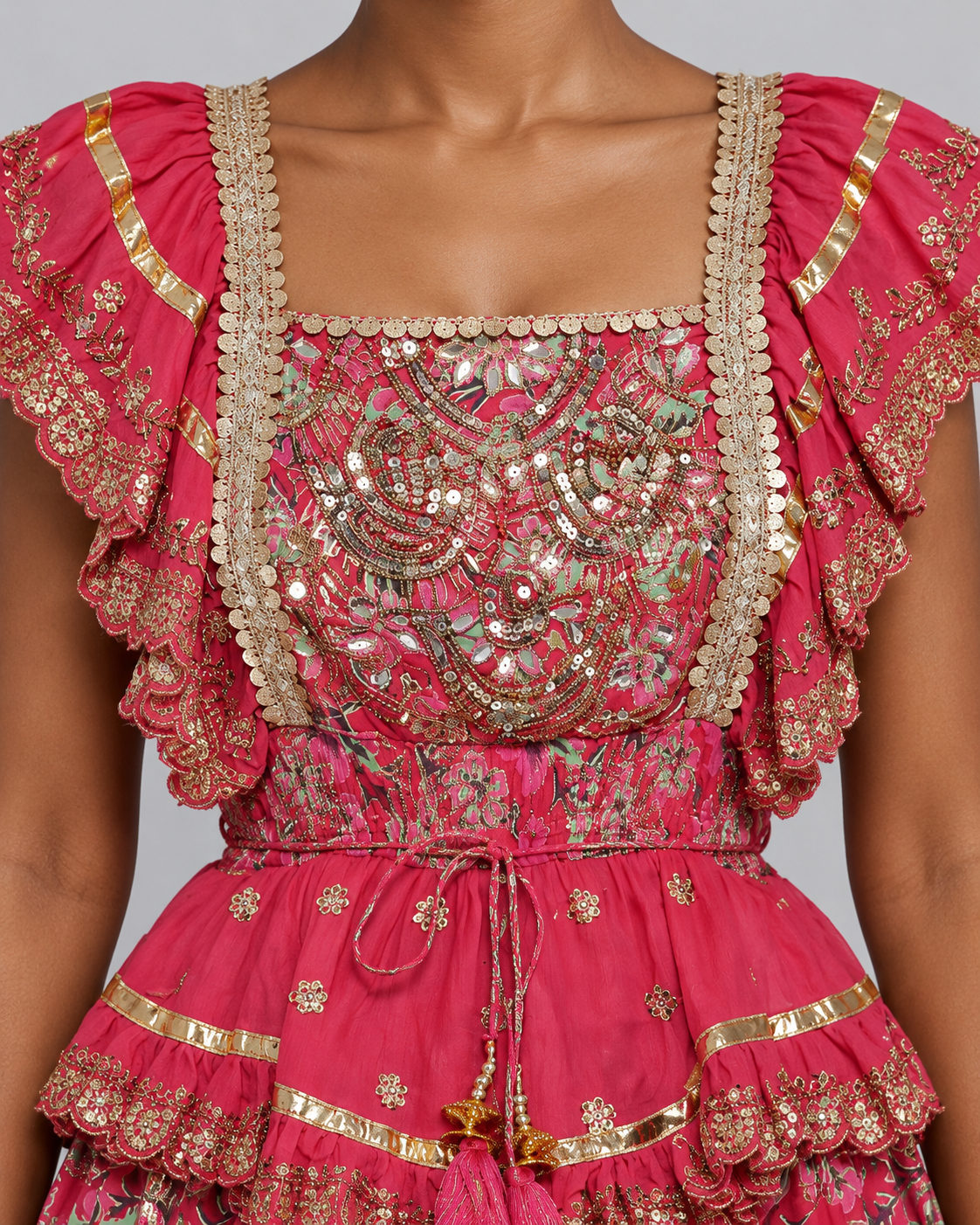 Gulab Long Dress with Floral Print & Metallic Embroidery | ibBan