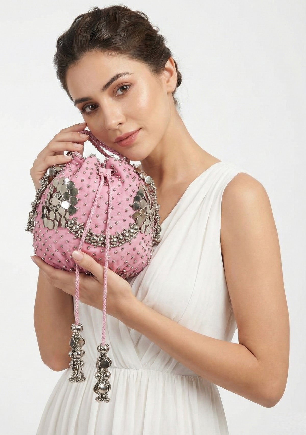 ibBan Hand-Embroidered Canvas Potli Bag with Beadwork - Layra