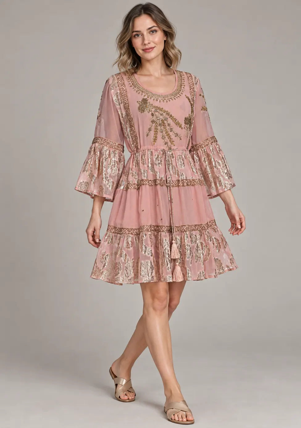 Women’s Cotton Lurex Embroidered Short Tunic - Soha