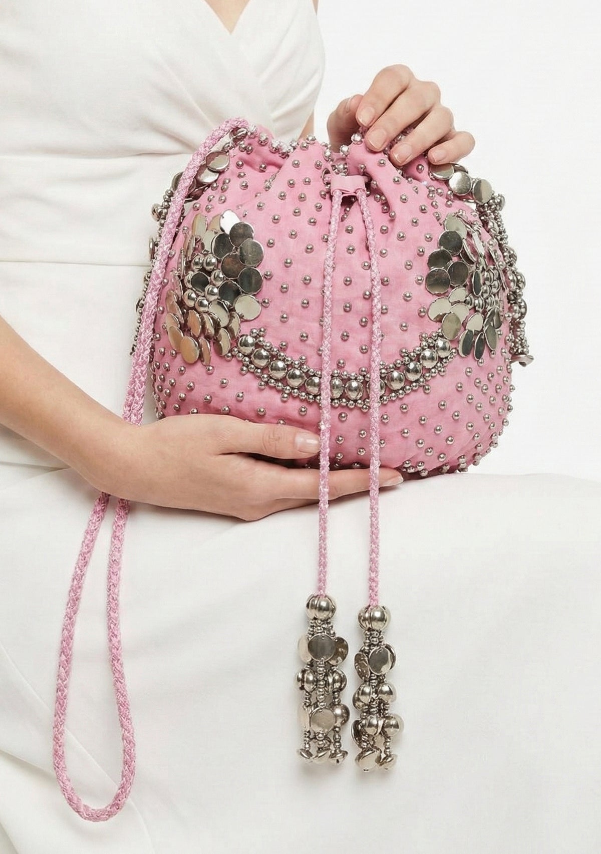 ibBan Hand-Embroidered Canvas Potli Bag with Beadwork - Layra