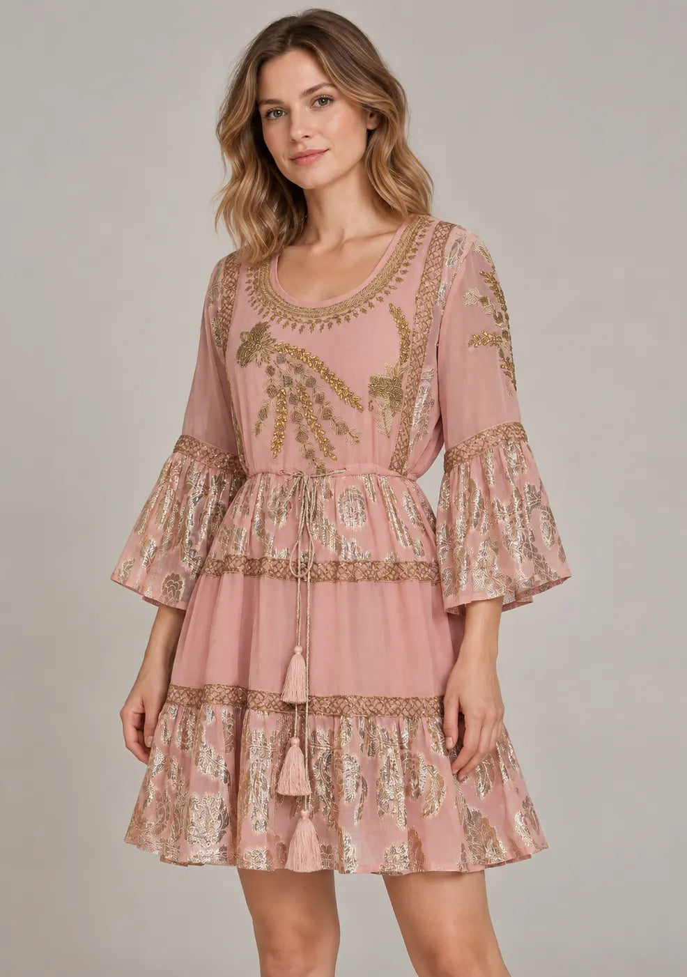 Women’s Cotton Lurex Embroidered Short Tunic - Soha