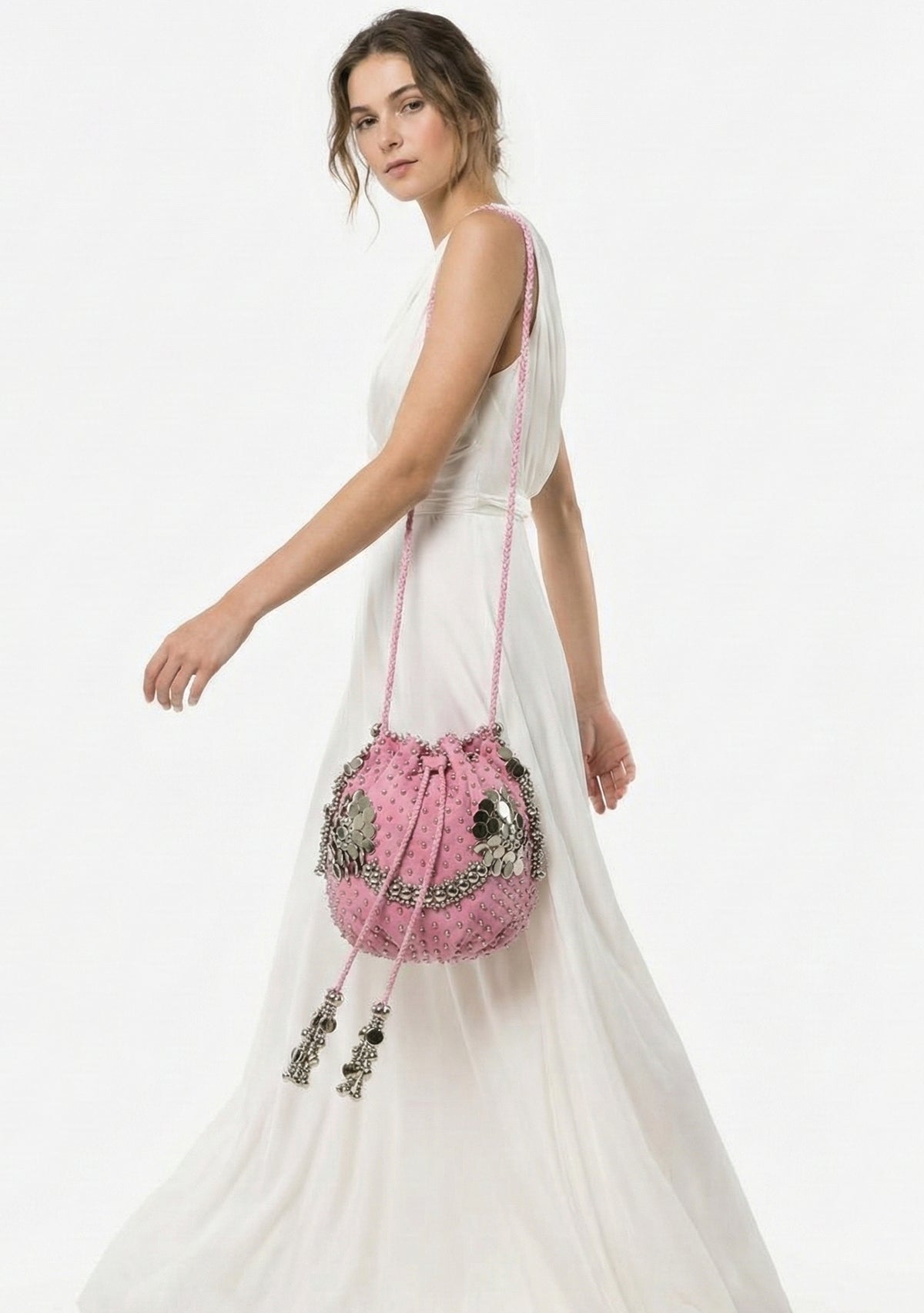 ibBan Hand-Embroidered Canvas Potli Bag with Beadwork - Layra