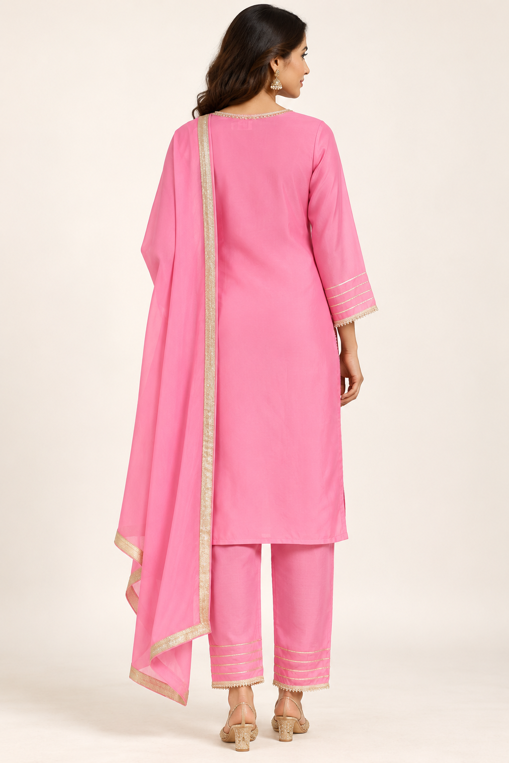 Saisa Pink Floral Embroidered Kurta Set with Trousers & Dupatta | ibBan