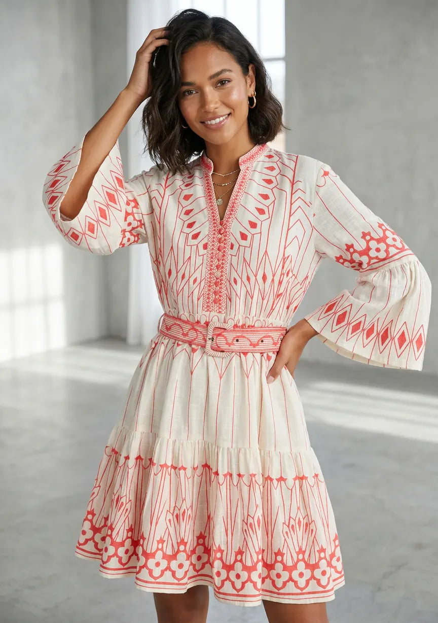 Meerab Short Tunic in Ivory & Black with Bell Sleeves | ibBan