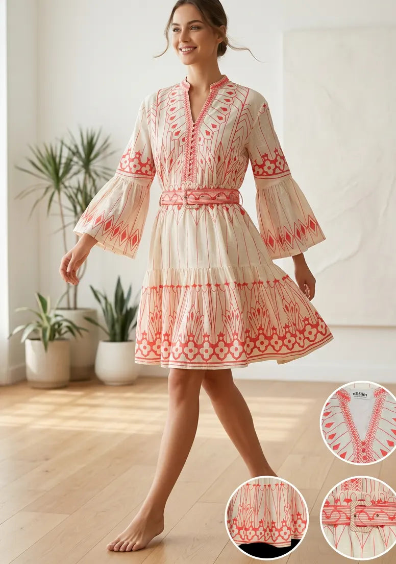 Meerab Short Tunic in Ivory & Black with Bell Sleeves | ibBan