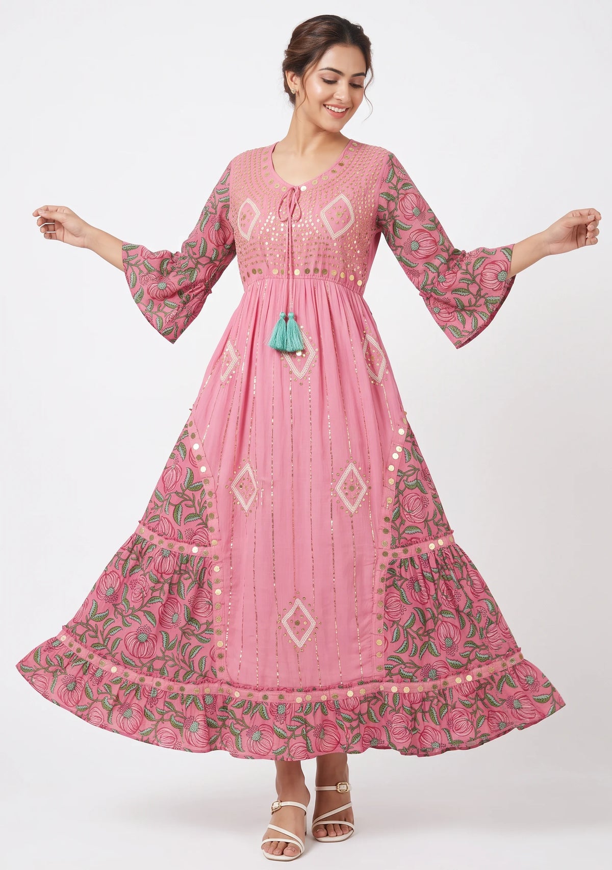 Women’s Cotton Hand-Embroidered Long Dress -Jumani
