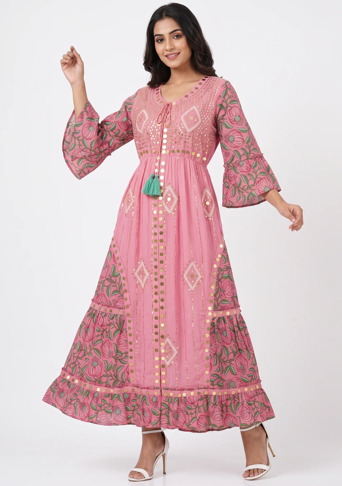 Women’s Cotton Hand-Embroidered Long Dress -Jumani