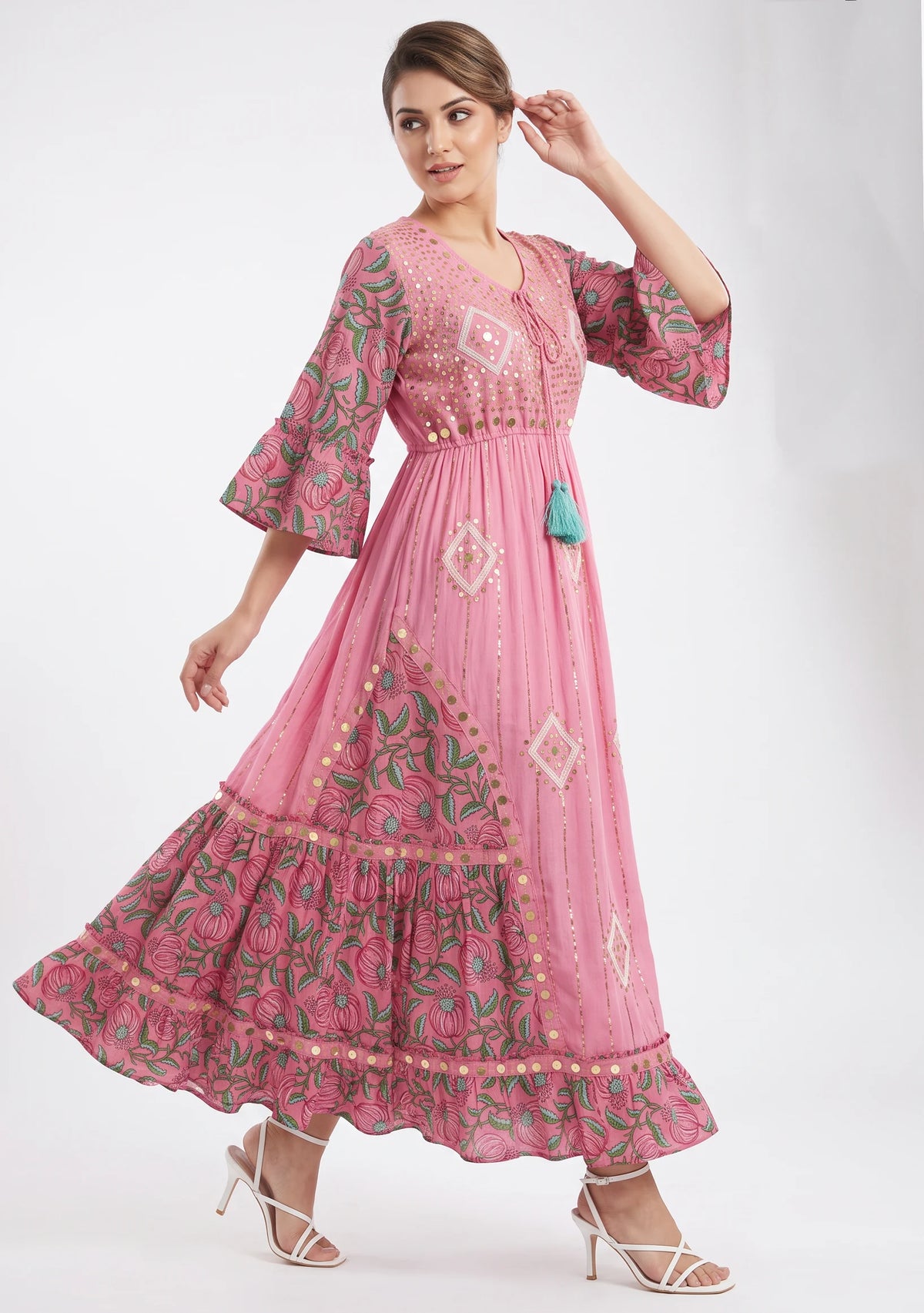 Women’s Cotton Hand-Embroidered Long Dress -Jumani