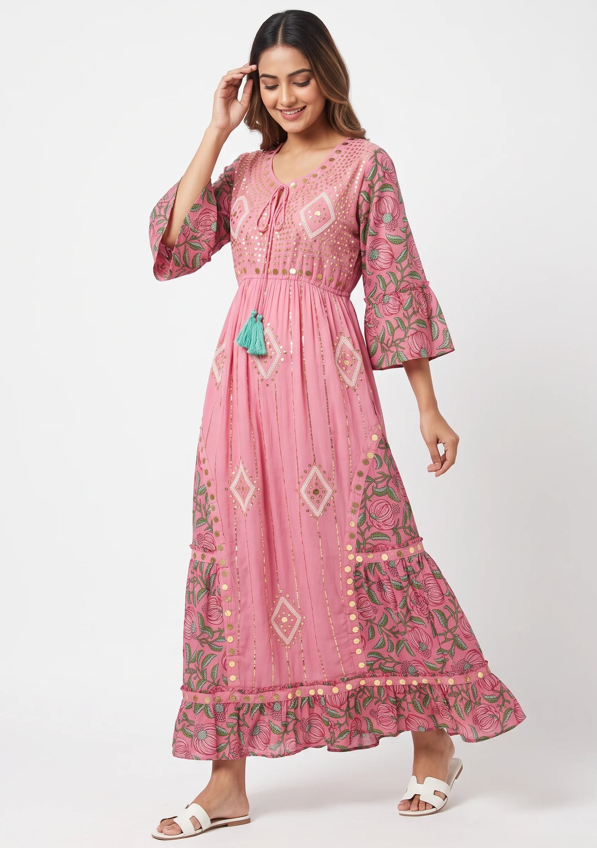 Women’s Cotton Hand-Embroidered Long Dress -Jumani
