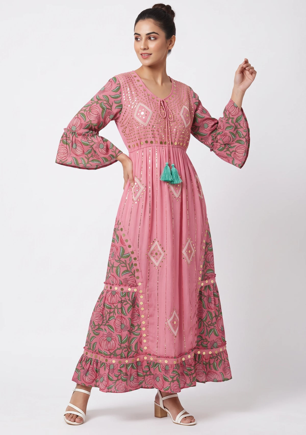 Women’s Cotton Hand-Embroidered Long Dress -Jumani