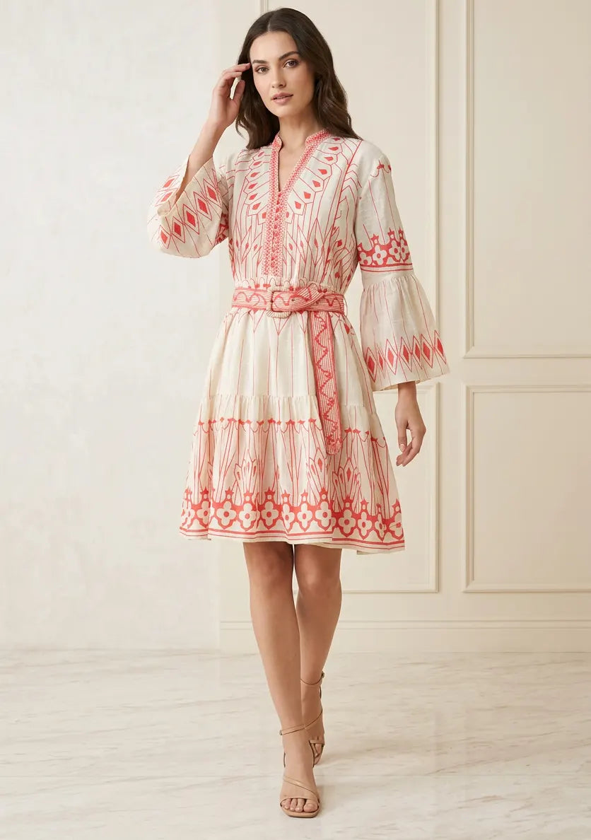Meerab Short Tunic in Ivory & Black with Bell Sleeves | ibBan